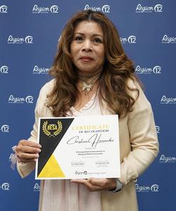 Christina Hernandez won Distinguished Achievement in Bilingual Math Instruction