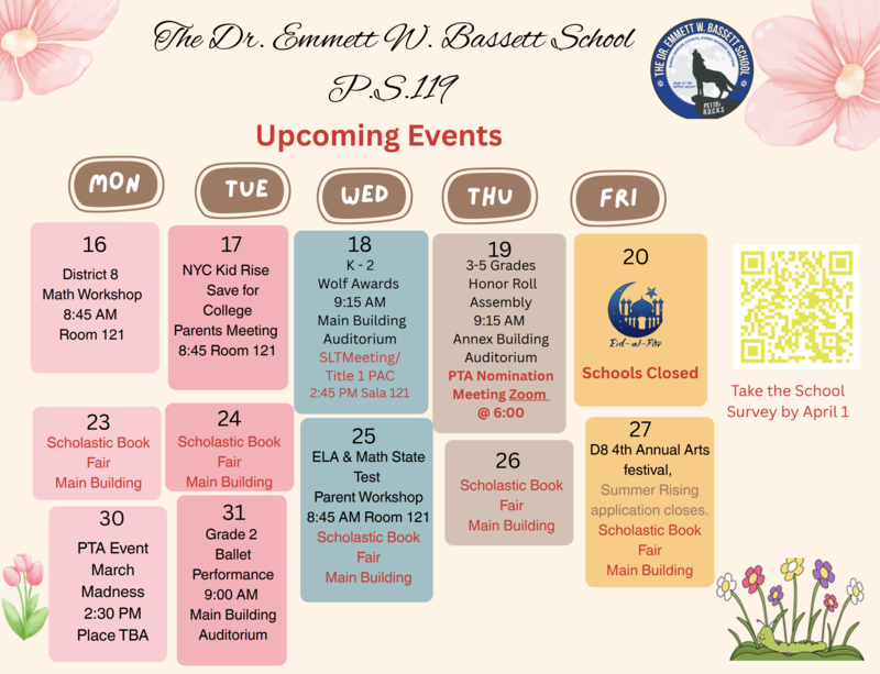PS 119 Upcoming Events Flyer March 2026