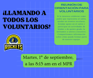Volunteer Orientation Tuesday, September 1st