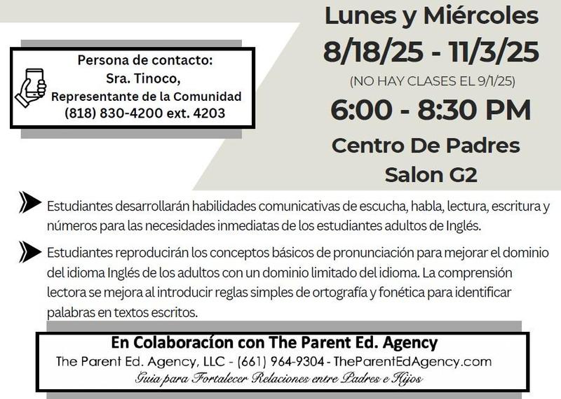 evening ESL classes flyer