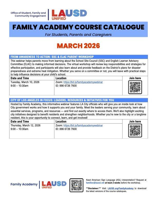 Family Academy course catalogue