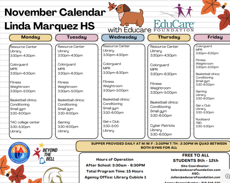 EDUCARE November Calendar