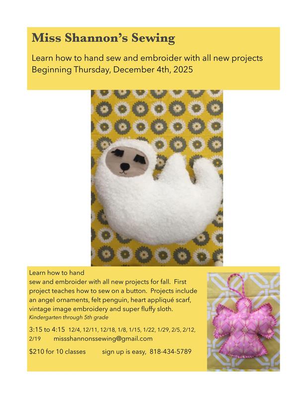 Miss Shannon's Sewing Class - Thursdays starting 12/4 Featured Photo