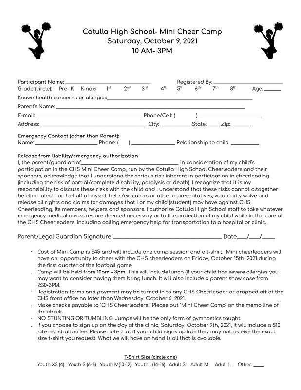 Mini Cheer Camp Sign up