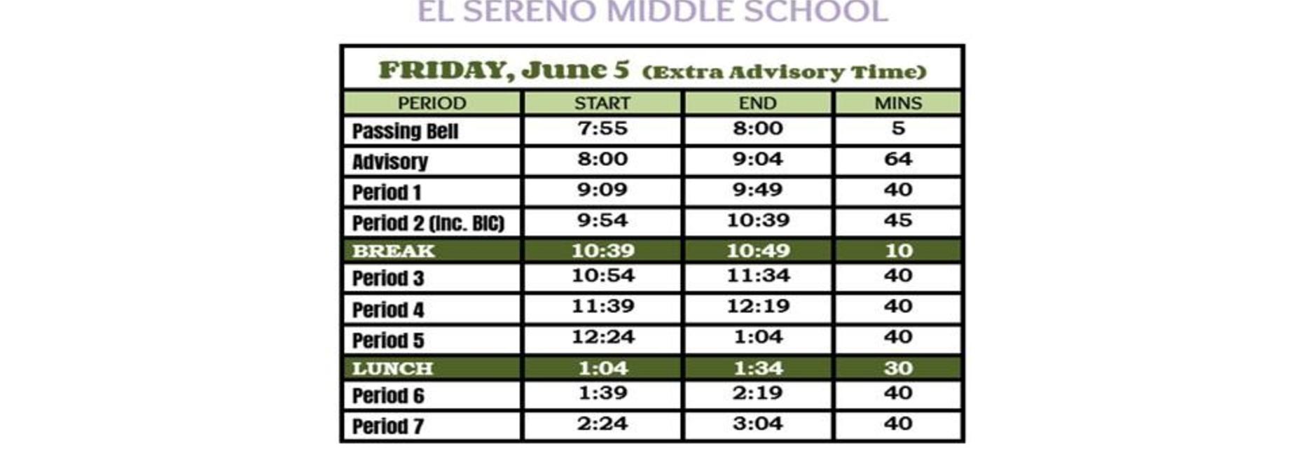 Bell Schedule 6.5.26