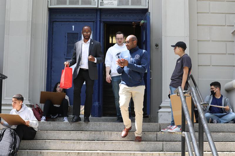 Students in front of the building