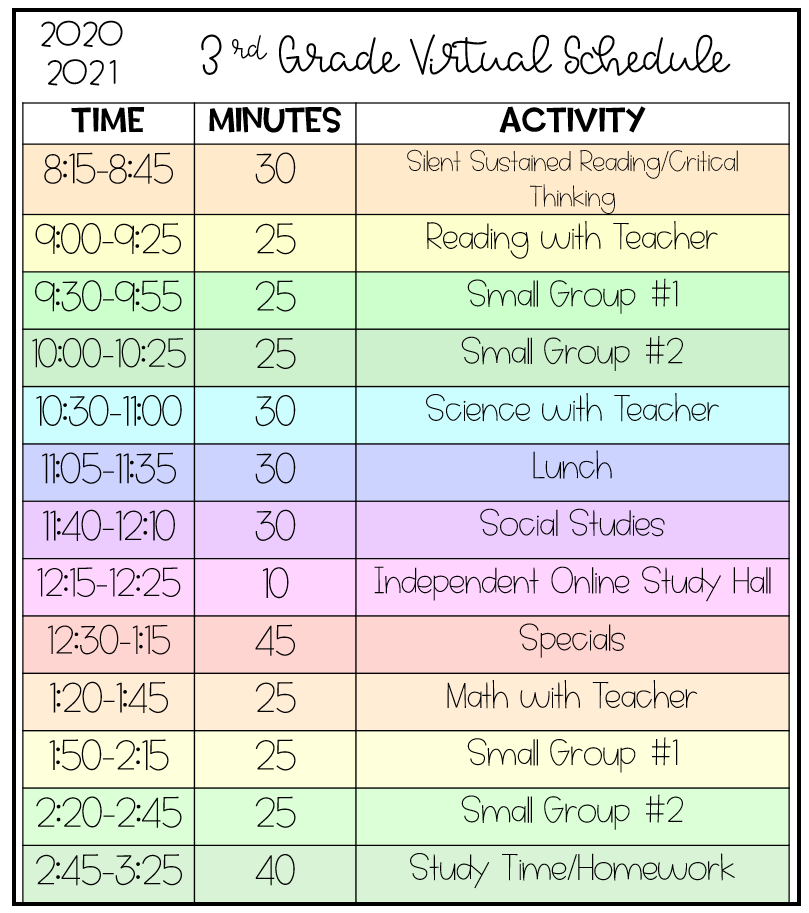 3rd Grade Schedule