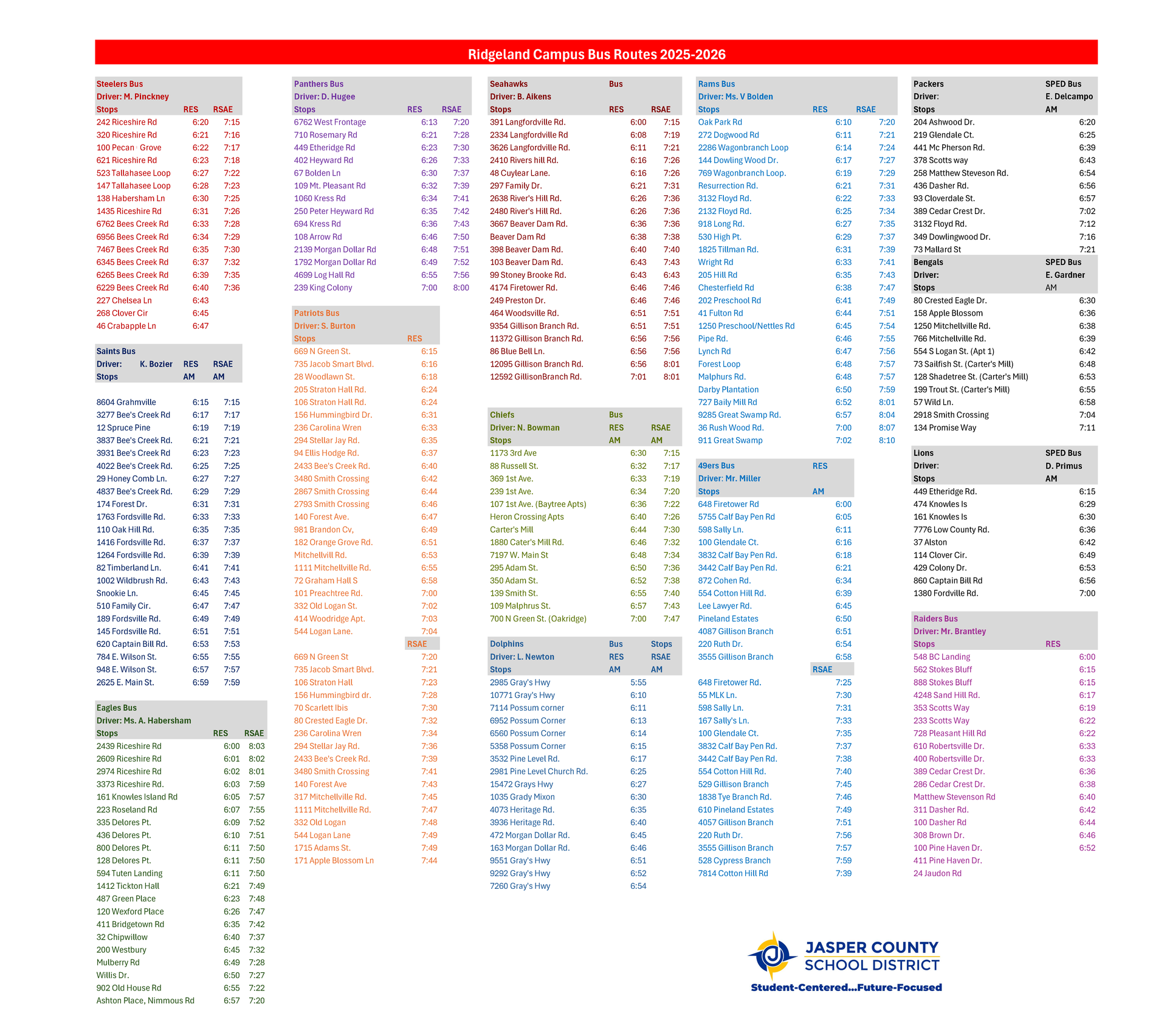 Ridgeland Campus Bus Routes