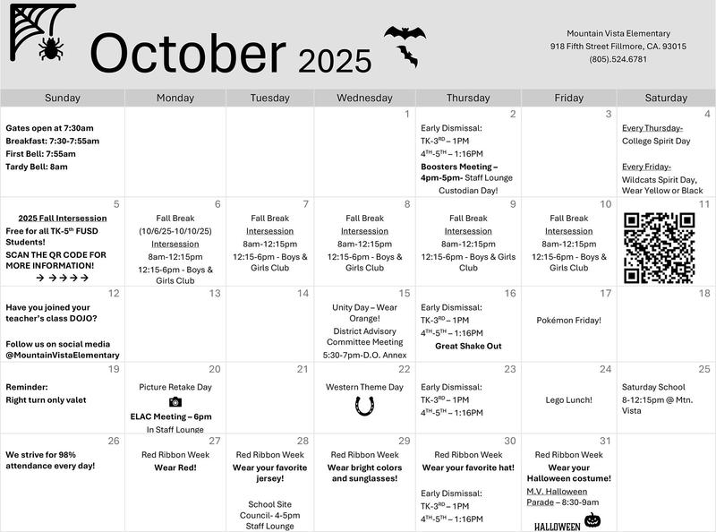 October 2025 Calendar [English/Spanish]