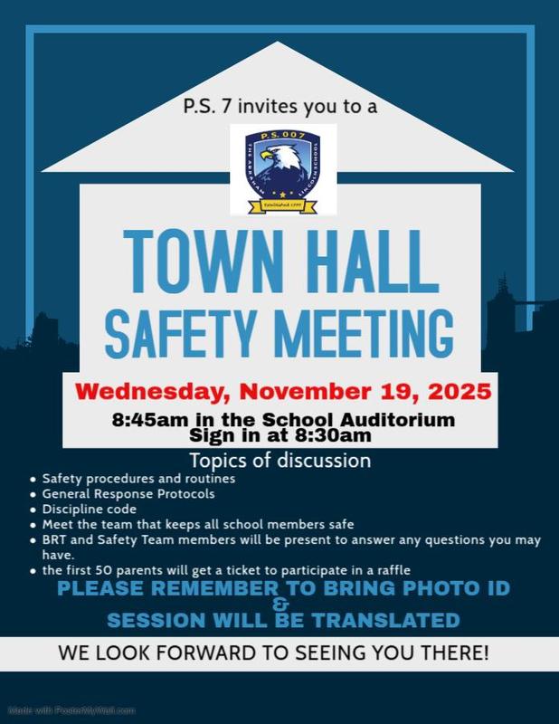 Invitation to a Town Hall Safety Meeting with event details in English.