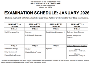 January 2026 Regents Exams schedule