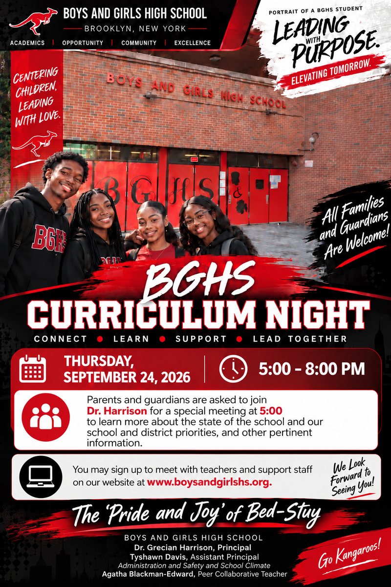 BGHS Curriculum Night - Thursday, September 24, 2026 5PM