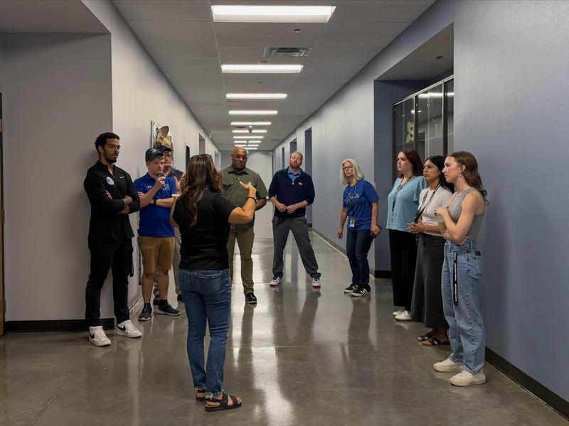 photos of teachers walking in a hallway