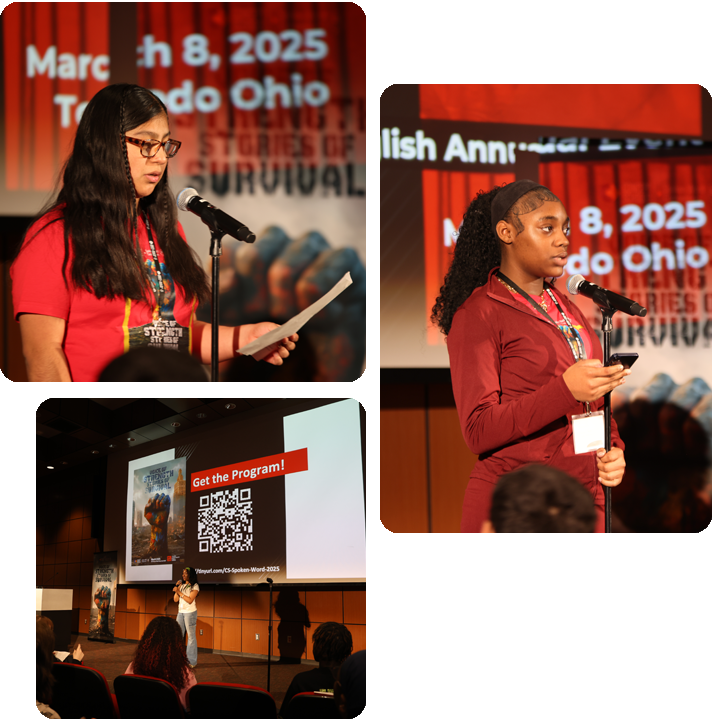 A collage of students presenting at A Concept Schools student presenting at Concept School's Spoken Word Event