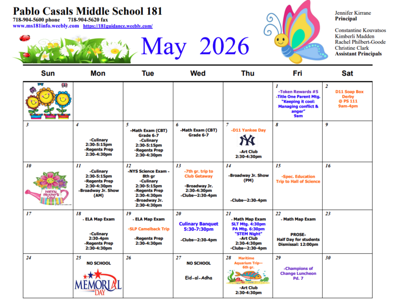 Calendar for May