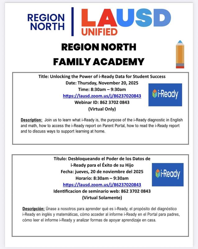 i-Ready informational workshop, Nov 20 8:30AM