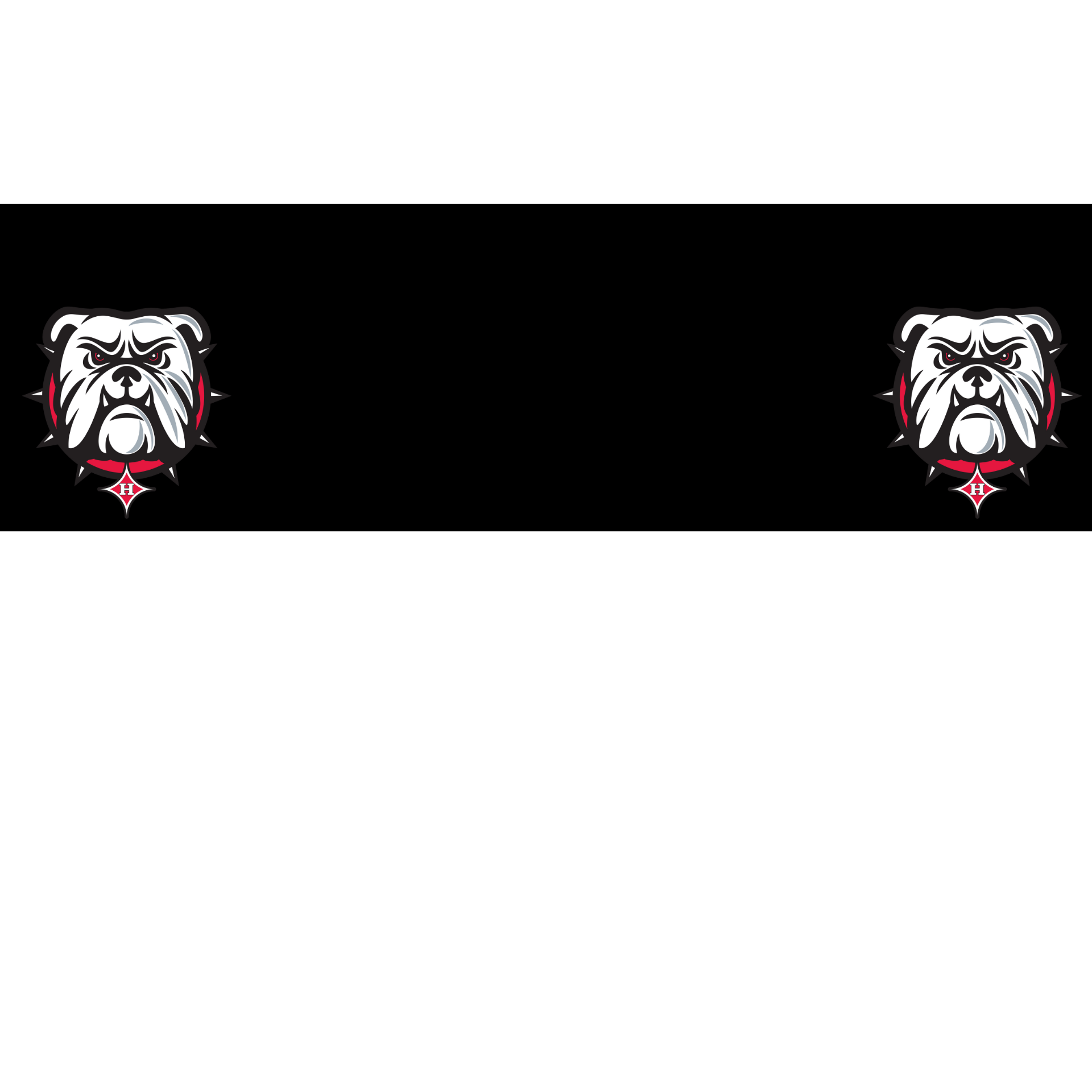 Black banner featuring aggressive bulldog illustrations on either end.