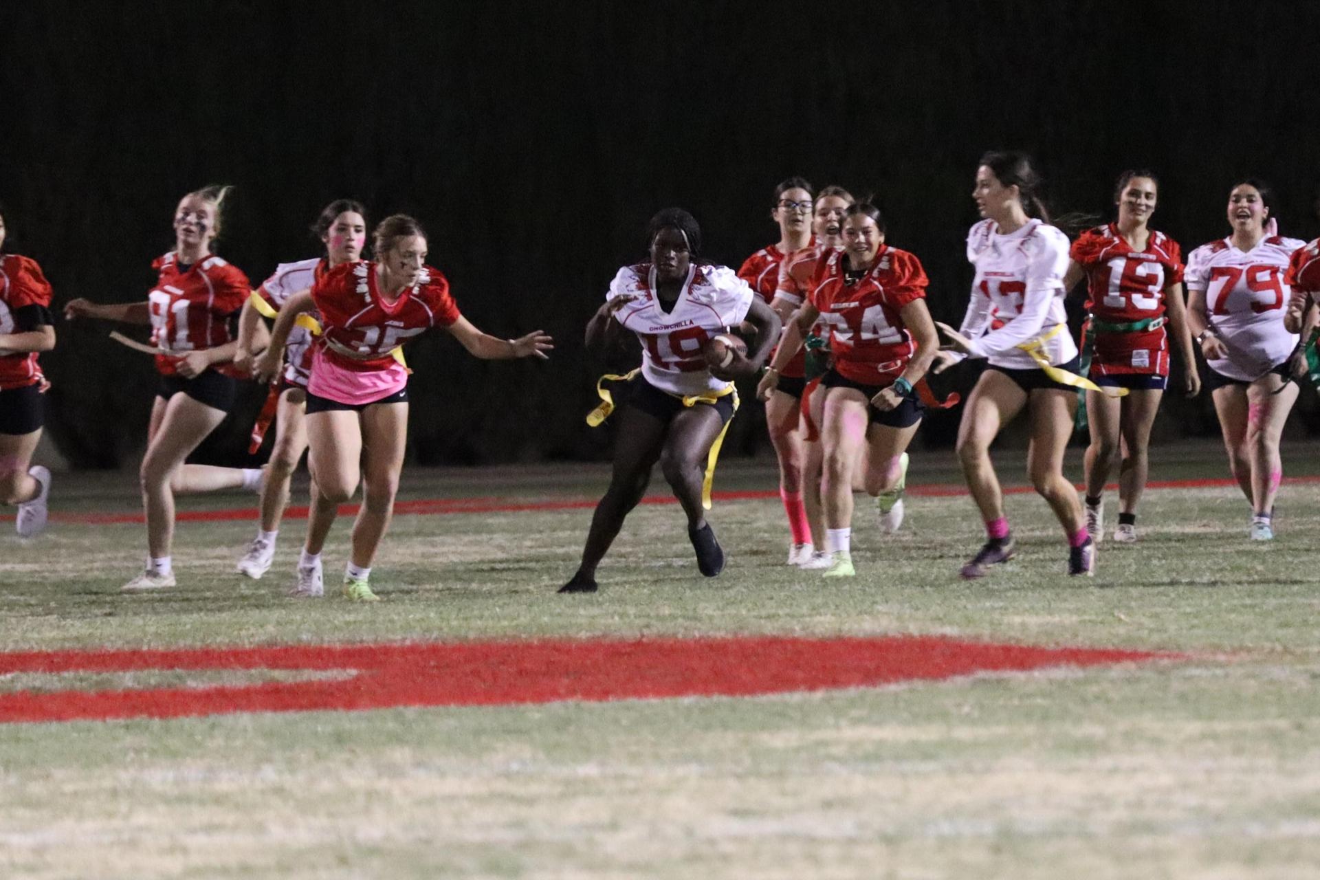 girls playing flag football