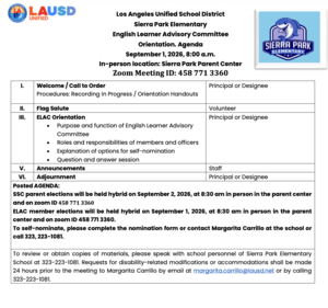 ELAC orientation Agenda English