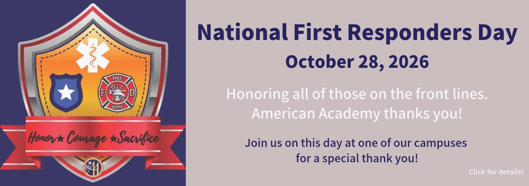 Shield graphic promoting National First Responders Day on October 28, 2026.