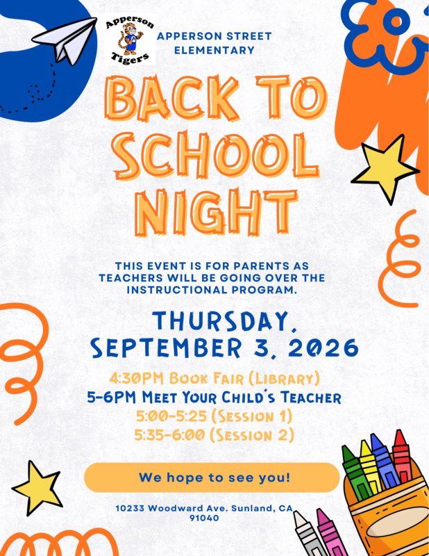 Back to school night is September 3rd.