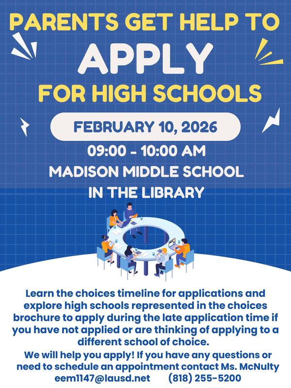 Please join us on us on February 10, 2026  to get support in applying to High School.