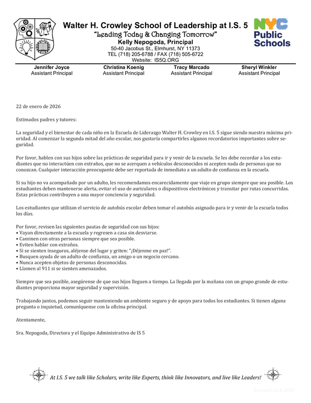 Spanish Safety Letter
