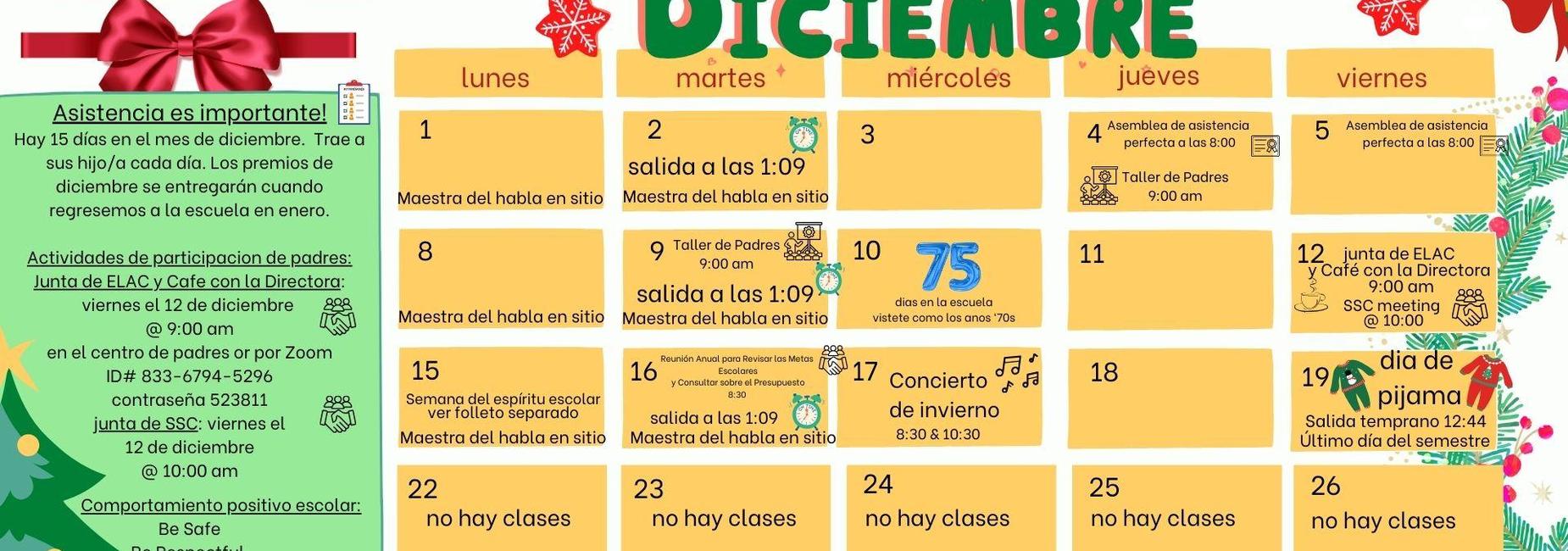 December calendar spanish
