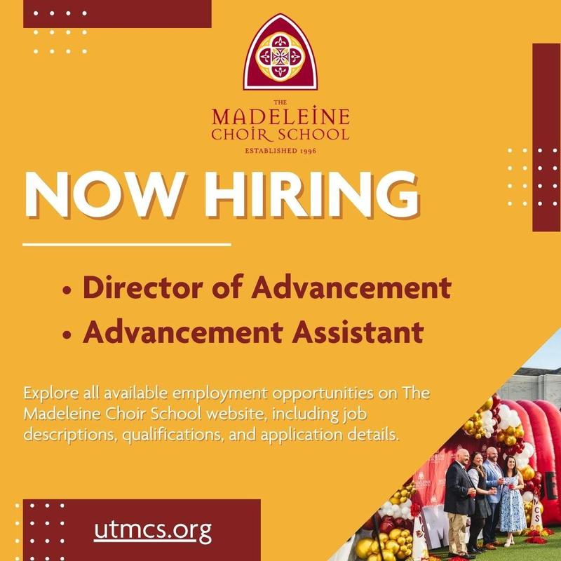 Now hiring Director of Advancement and Advancement Assistant Positions