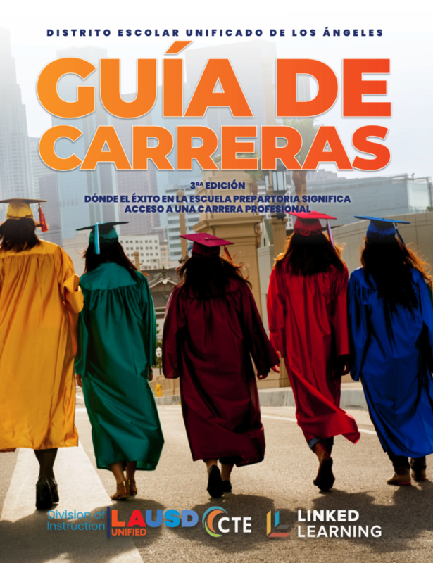 Spanish Language Cover of the CTE-Linked Learning Career Guide