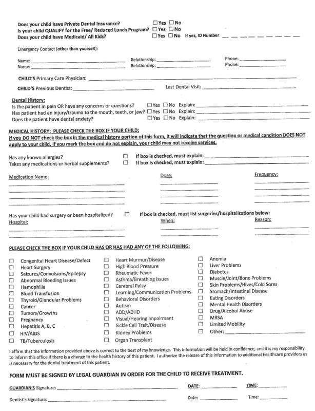 Dental Form page 2