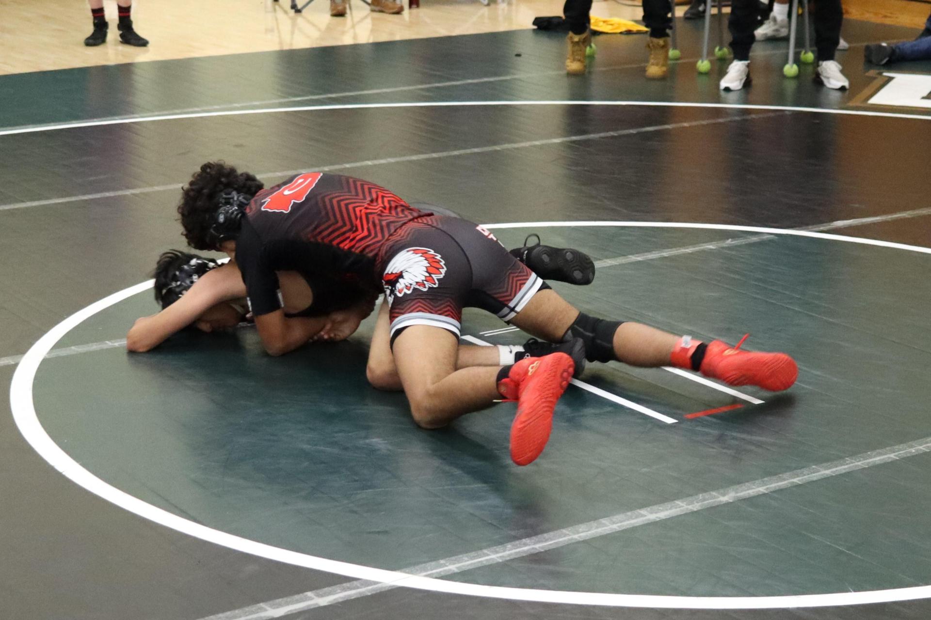 wrestlers in action at the Hawks invitational