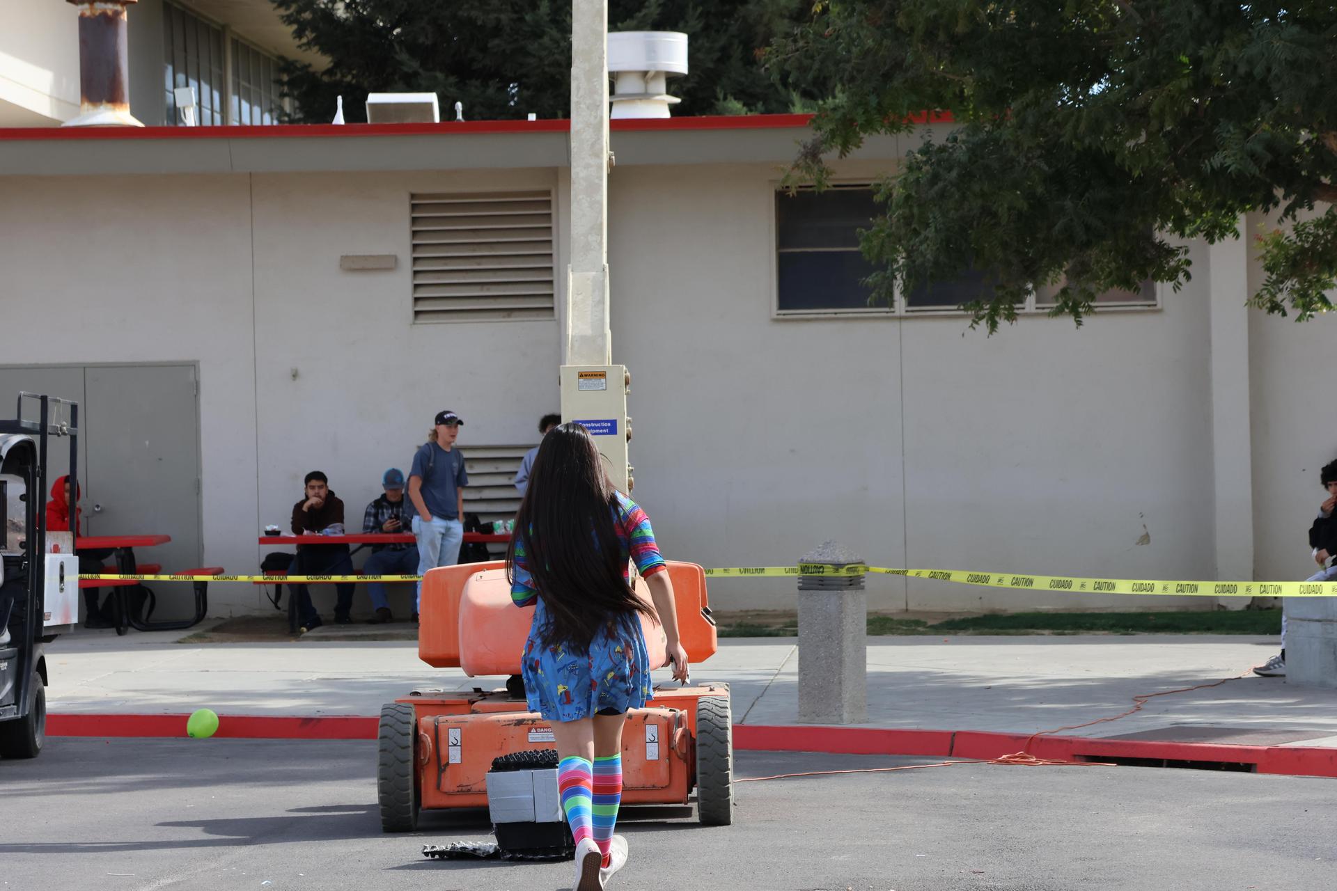 students and staff enjoying the pumpkin drop