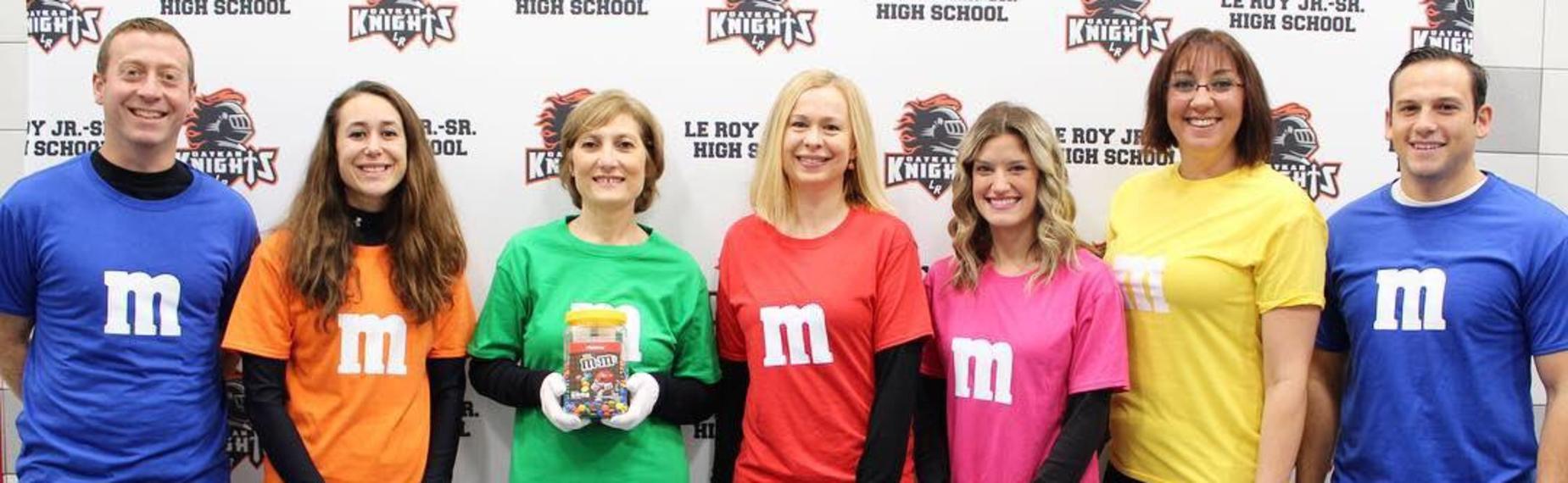 Guidance Department dressed up as M & M's on Halloween