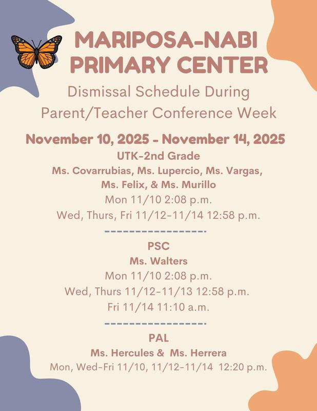 Parent Conference Dismissal Schedule