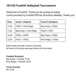 Game Day Schedule