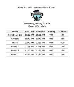 iReady MOY Math Testing - 01/21/26