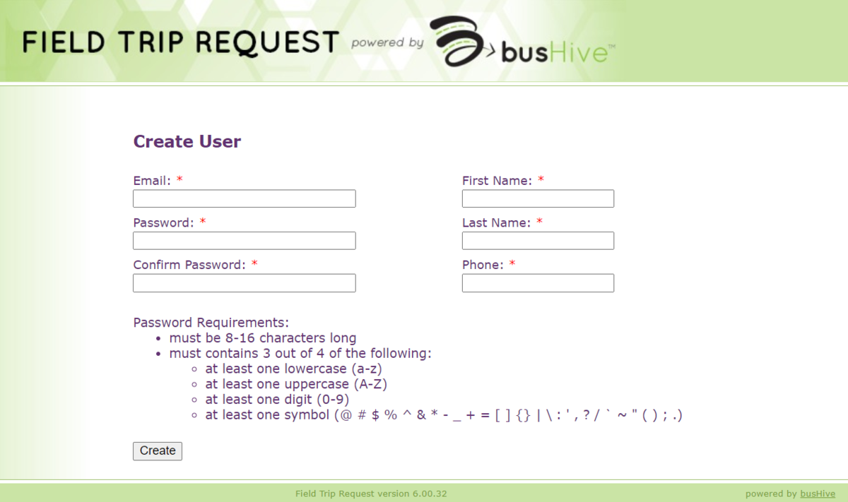 bushive create user account screenshot