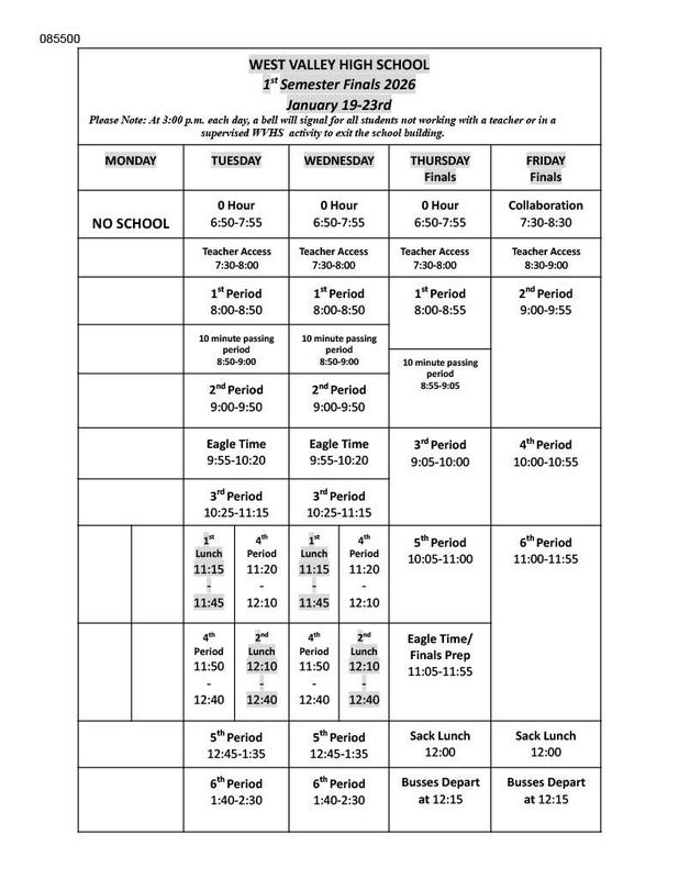 1st Semester Finals Bell Schedule