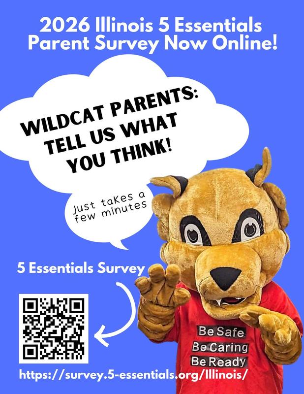 Wildcat school mascot with QR code to survey