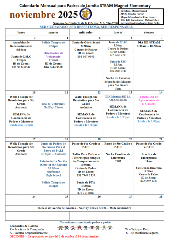 November Calendar Spanish 2025