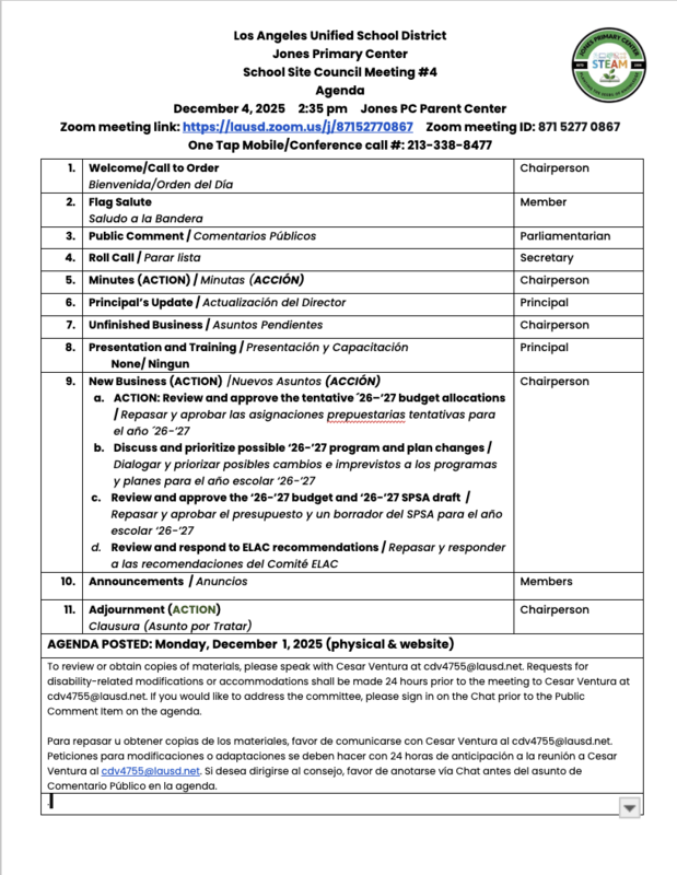 Thursday, December 4, 2025 SSC Agenda