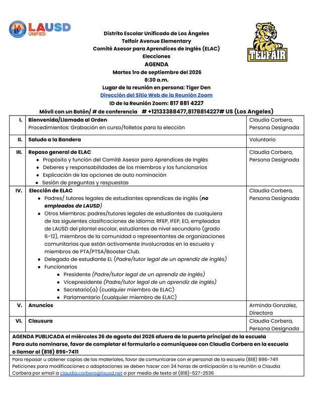ELAC Member and Officer Election Agenda in Spanish PNG image