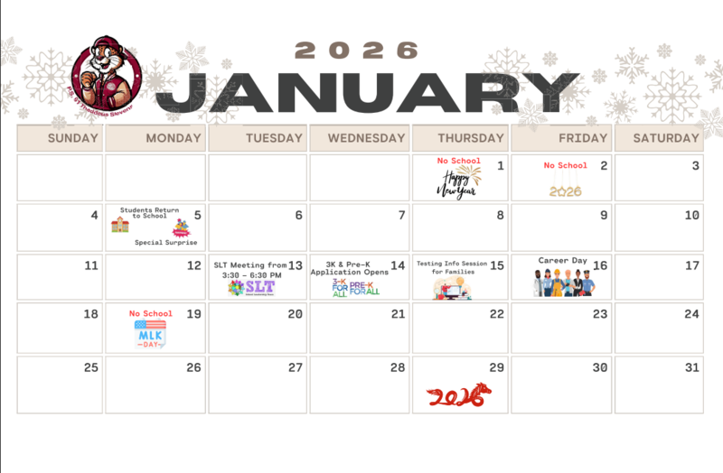 P.S. 81 January 2026 Calendar. English