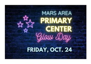 A graphic with glowing words and stars over a Brick background