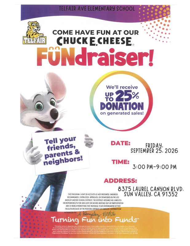 Chuck E. Cheese Fundraiser flyer