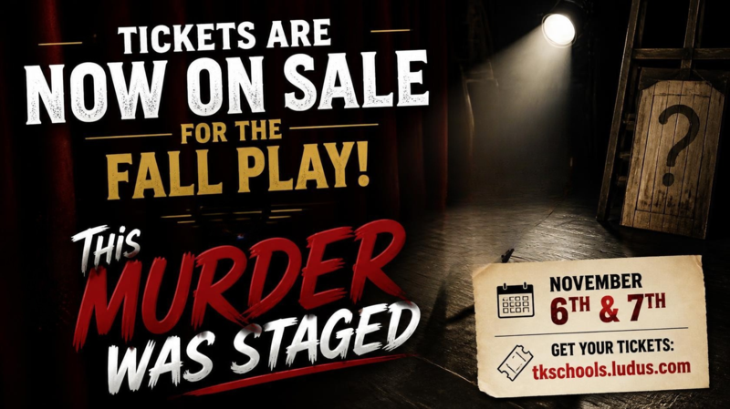 Poster announcing the fall high school play with ticket information.