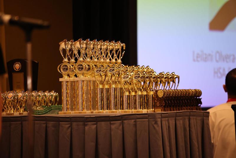 A table with trophies