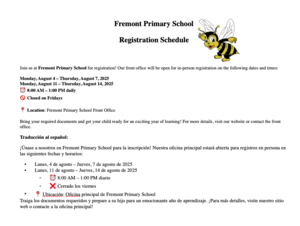 Registration Mon-Thursday from 8:00am -1:00 pm Closed Friday