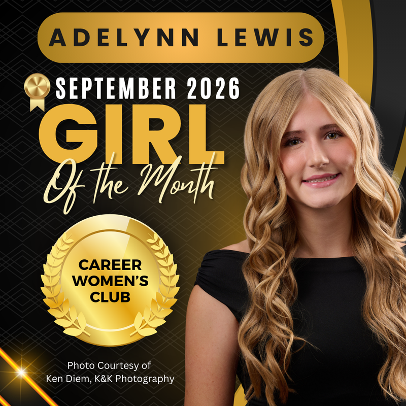 Photo of September Girl of the Month with black background and gold lighting effects